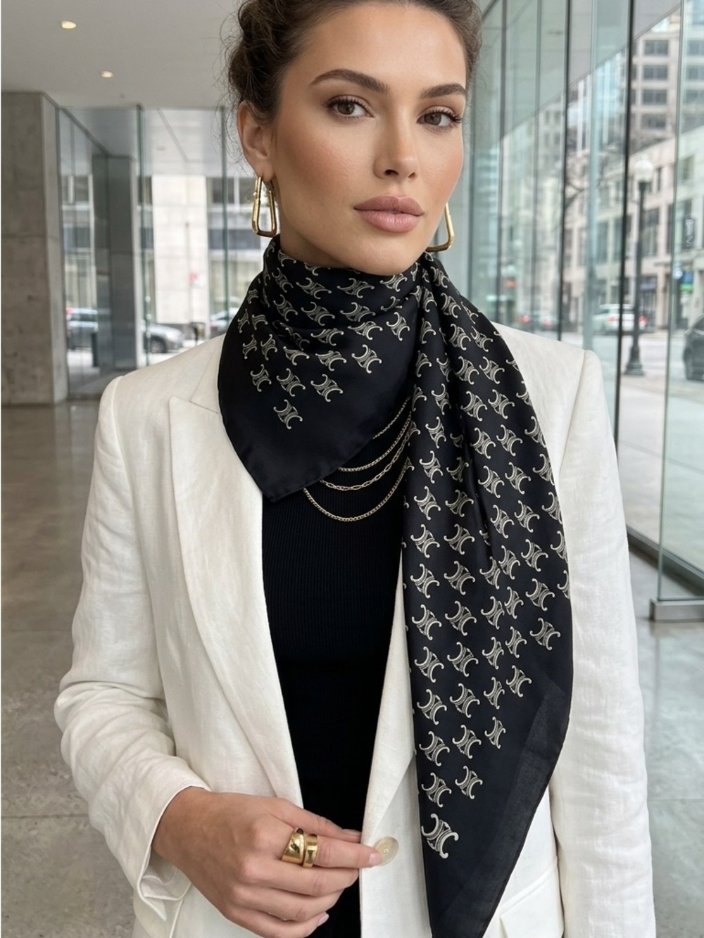 🆕 CELINE Black Logo Silk Scarf - Picture 1 of 6
